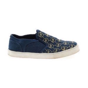 Michael Kors Denim Slip on Sneakers Women’s Size 5 Blue Gold Logo Designer Shoes